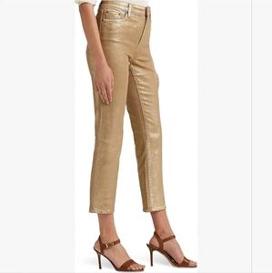Lauren Ralph Lauren womens straight leg cropped pants gold metallic NWT size 6